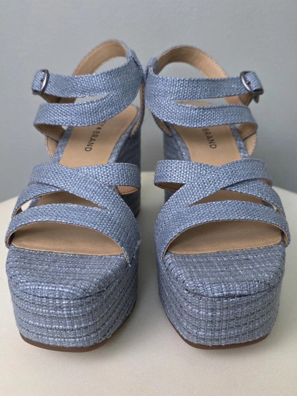 Lucky Brand LK-Carlisha Gray Blue Lead Vada Woven Platform Wedge Sandals 7.5 NIB